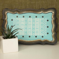 Painted, stenciled tray with Aztec pattern